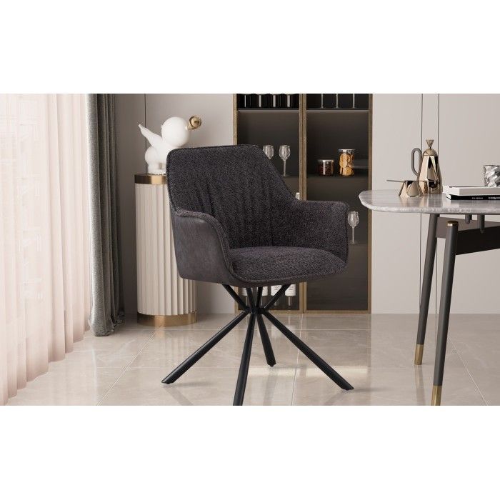 Chaise 'LUCIA' Bouclé Gris Dos PU Gris clair, dimension H82.5 x L62 x P63, idéal pour votre cuisine ou salle à manger