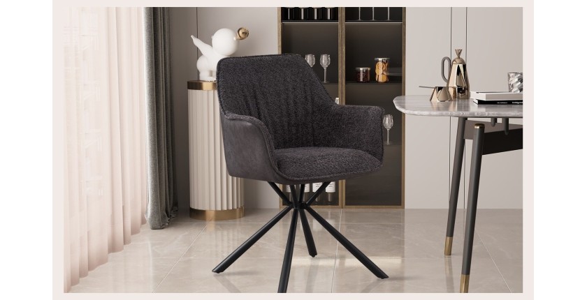 Chaise 'LUCIA' Bouclé Gris Dos PU Gris clair, dimension H82.5 x L62 x P63, idéal pour votre cuisine ou salle à manger