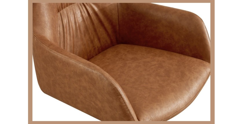 Chaise 'LYRO' PU Cognac, dimension H86 x L55.5 x P64.5, idéal pour votre cuisine ou salle à manger