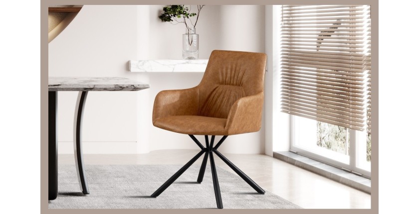 Chaise 'LYRO' PU Cognac, dimension H86 x L55.5 x P64.5, idéal pour votre cuisine ou salle à manger