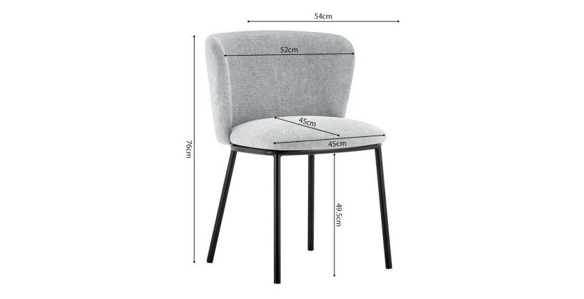 Chaise 'ARTHUS' Tissu Gris clair, dimension H76 x L52 x P54, idéal pour votre cuisine ou salle à manger