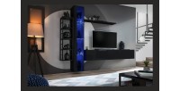 Vitrine suspendue noire avec 1 porte vitrée et éclairage LED inclus. Collection SWITCH.