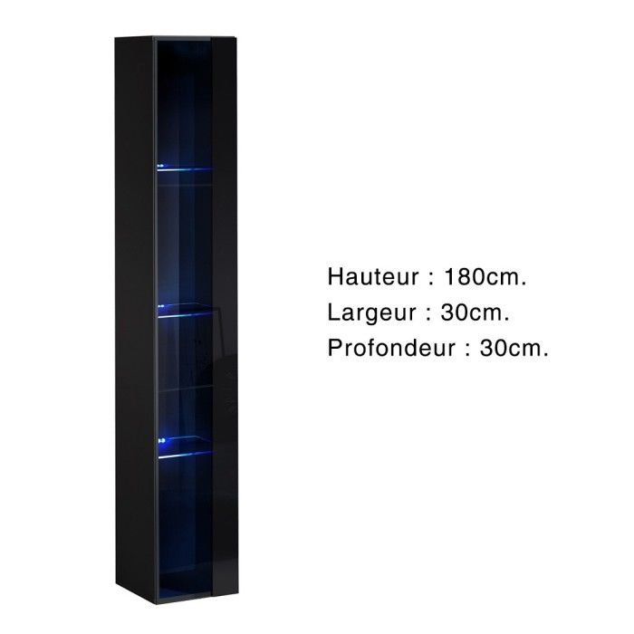 Vitrine suspendue noire avec 1 porte vitrée et éclairage LED inclus. Collection SWITCH.