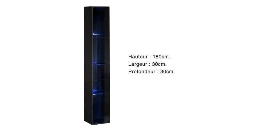 Vitrine suspendue noire avec 1 porte vitrée et éclairage LED inclus. Collection SWITCH.