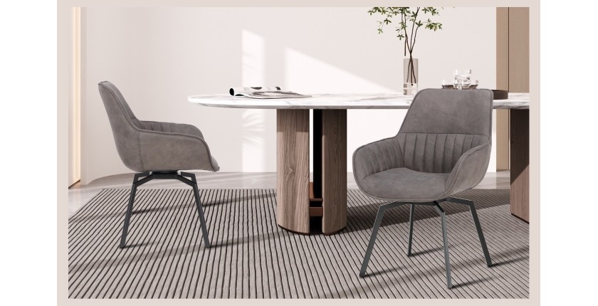 Chaise BOBO PU Micro fibre Gris, dimensions: H84 x L66.5 x P61 cm, idéal pour votre cuisine ou salle à manger