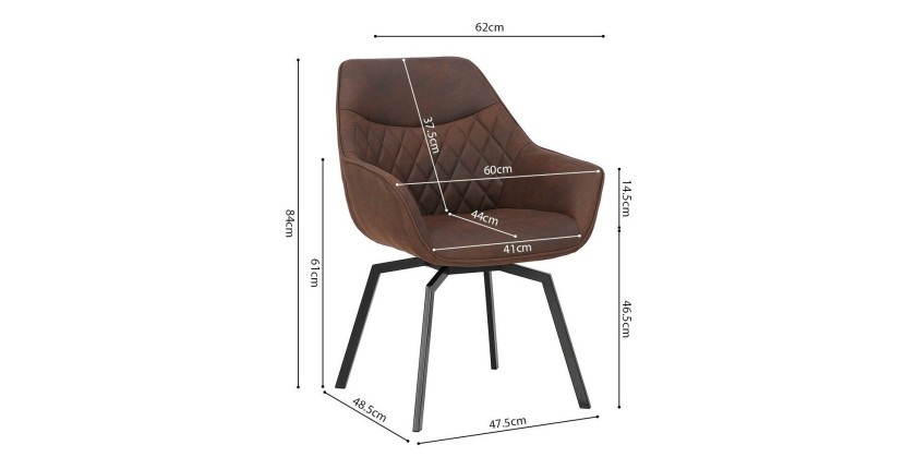 Chaise DORA PU Micro fibre Brun, dimensions: H84 x L59.5 x P62 cm, idéal pour votre cuisine ou salle à manger