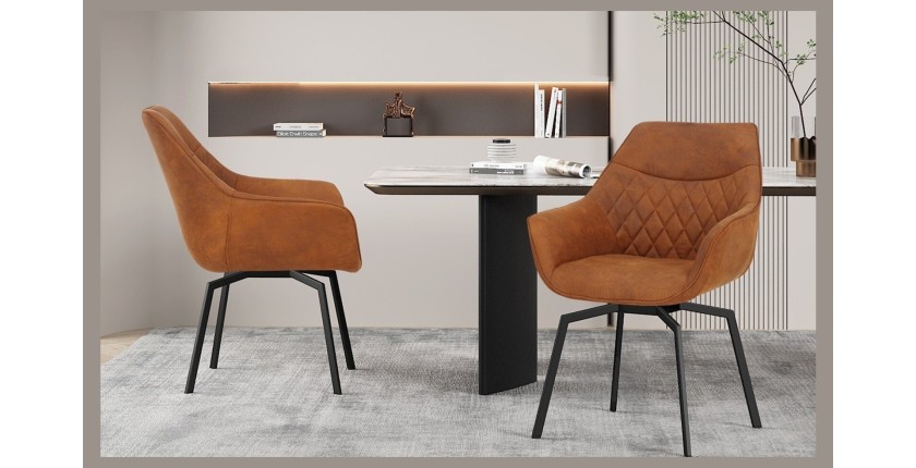 Chaise DORA PU Micro fibre Cognac, dimensions: H84 x L59.5 x P62 cm, idéal pour votre cuisine ou salle à manger
