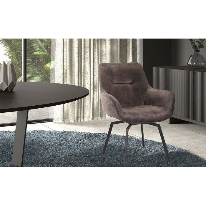 Chaise MADO Pivotant Velours Taupe, dimension H84 x L63 x P63, idéal pour votre cuisine ou salle à manger