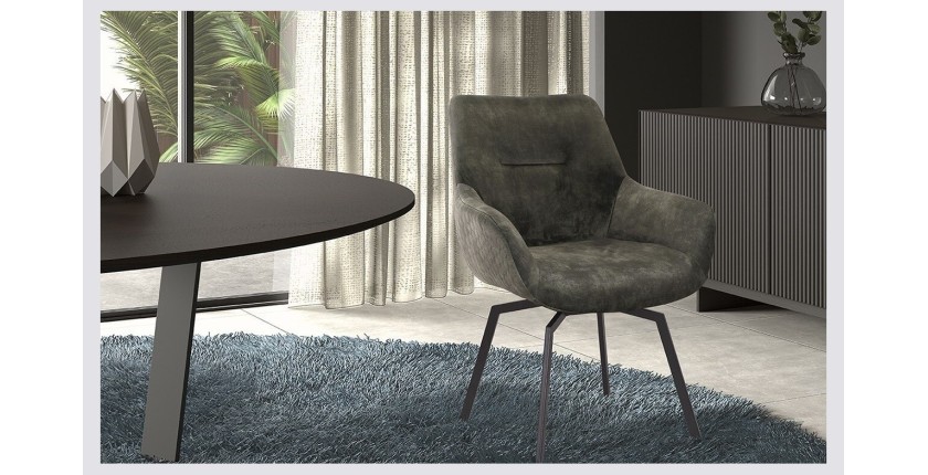 Chaise MADO Pivotant Velours Vert, dimension H84 x L63 x P63, idéal pour votre cuisine ou salle à manger