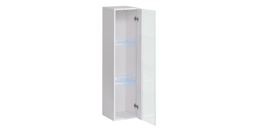 Vitrine suspendue blanche petit modèle avec 1 porte vitrée et éclairage LED inclus. Collection SWITCH.