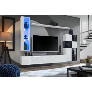 Vitrine suspendue blanche petit modèle avec 1 porte vitrée et éclairage LED inclus. Collection SWITCH.