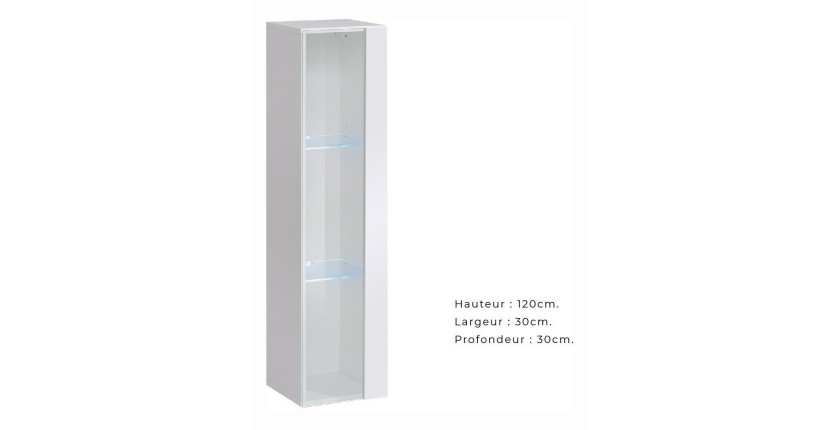 Vitrine suspendue blanche petit modèle avec 1 porte vitrée et éclairage LED inclus. Collection SWITCH.