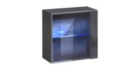 Vitrine grise carrée suspendue avec 1 porte vitrée et éclairage LED inclus. Collection SWITCH.