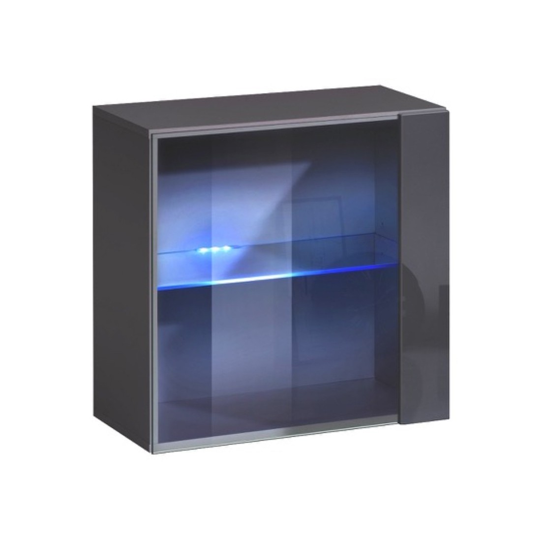 Vitrine grise carrée suspendue avec 1 porte vitrée et éclairage LED inclus. Collection SWITCH.