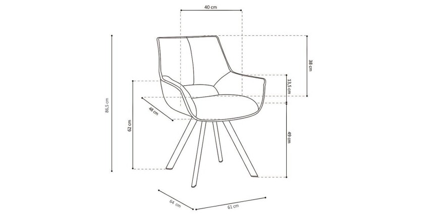 Chaise TIMOTE Tissu Vert, dimension H86.5 x L61 x P64, idéal pour votre cuisine ou salle à manger