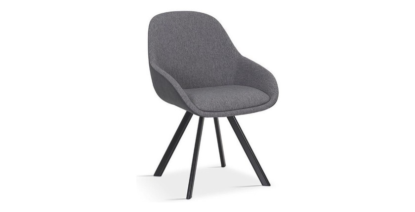 Chaise JEANNE Tissu Gris Dos PU Gris foncé, dimension H85 x L55 x P62, idéal pour votre cuisine ou salle à manger