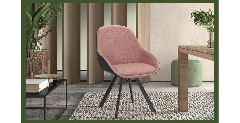 Chaise JEANNE Tissu Rose Dos PU Gris foncé, dimension H85 x L55 x P62, idéal pour votre cuisine ou salle à manger