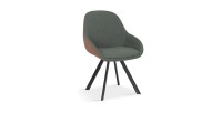 Chaise JEANNE Tissu Vert Dos PU Cognac, dimension H85 x L55 x P62, idéal pour votre cuisine ou salle à manger