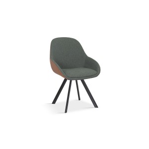 Chaise JEANNE Tissu Vert Dos PU Cognac, dimension H85 x L55 x P62, idéal pour votre cuisine ou salle à manger