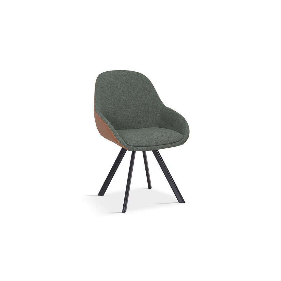 Chaise JEANNE Tissu Vert Dos PU Cognac, dimension H85 x L55 x P62, idéal pour votre cuisine ou salle à manger