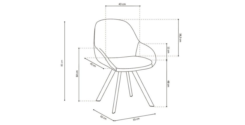Chaise JEANNE Tissu Vert Dos PU Cognac, dimension H85 x L55 x P62, idéal pour votre cuisine ou salle à manger