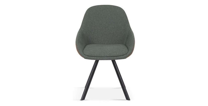 Chaise JEANNE Tissu Vert Dos PU Cognac, dimension H85 x L55 x P62, idéal pour votre cuisine ou salle à manger