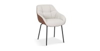 Chaise SAM Tissu Beige Dos PU Cognac, dimension H85 x L57.5 x P65, idéal pour votre cuisine ou salle à manger