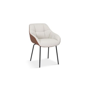 Chaise SAM Tissu Beige Dos PU Cognac, dimension H85 x L57.5 x P65, idéal pour votre cuisine ou salle à manger
