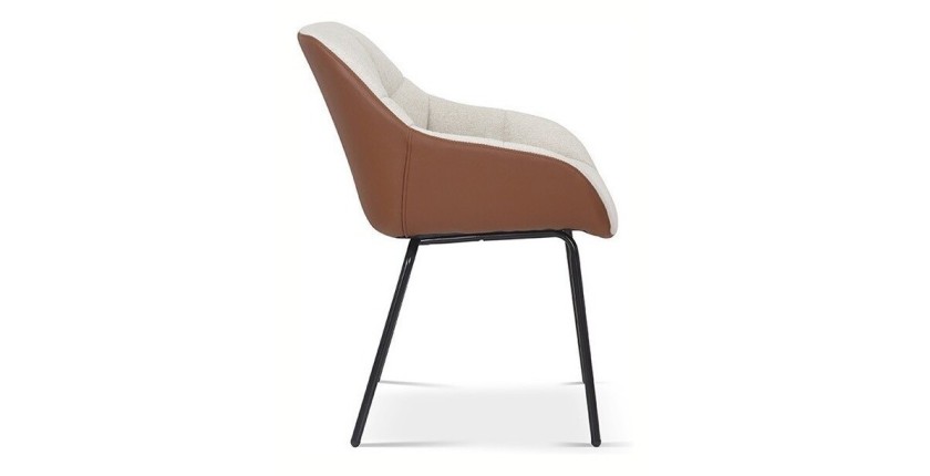 Chaise SAM Tissu Beige Dos PU Cognac, dimension H85 x L57.5 x P65, idéal pour votre cuisine ou salle à manger