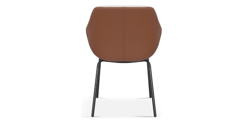 Chaise SAM Tissu Beige Dos PU Cognac, dimension H85 x L57.5 x P65, idéal pour votre cuisine ou salle à manger