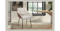 Chaise SAM Tissu Beige Dos PU Cognac, dimension H85 x L57.5 x P65, idéal pour votre cuisine ou salle à manger