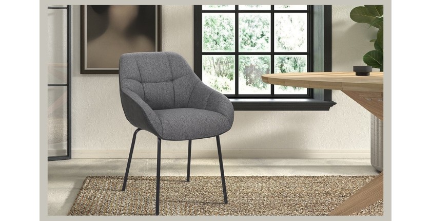 Chaise SAM Tissu Gris Dos PU Gris foncé, dimension H85 x L57.5 x P65, idéal pour votre cuisine ou salle à manger