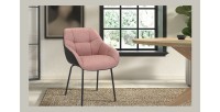 Chaise SAM Tissu Rose Dos PU Gris foncé, dimension H85 x L57.5 x P65, idéal pour votre cuisine ou salle à manger