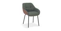 Chaise SAM Tissu Vert Dos PU Cognac, dimension H85 x L57.5 x P65, idéal pour votre cuisine ou salle à manger