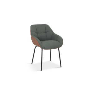 Chaise SAM Tissu Vert Dos PU Cognac, dimension H85 x L57.5 x P65, idéal pour votre cuisine ou salle à manger
