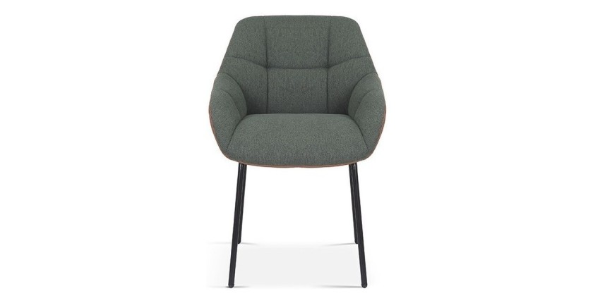Chaise SAM Tissu Vert Dos PU Cognac, dimension H85 x L57.5 x P65, idéal pour votre cuisine ou salle à manger