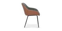 Chaise SAM Tissu Vert Dos PU Cognac, dimension H85 x L57.5 x P65, idéal pour votre cuisine ou salle à manger