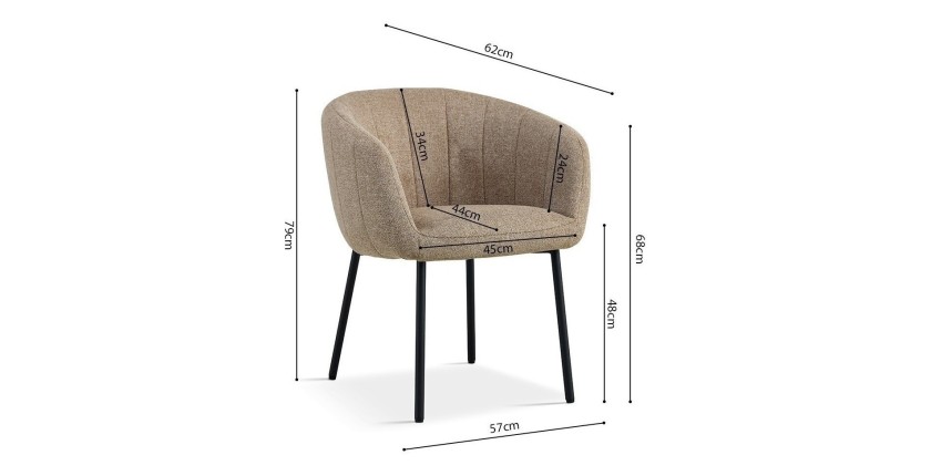 Chaise SEVILLE tissu bouclé sable, dimension H79 x L57 x P62, idéal pour votre cuisine ou salle à manger