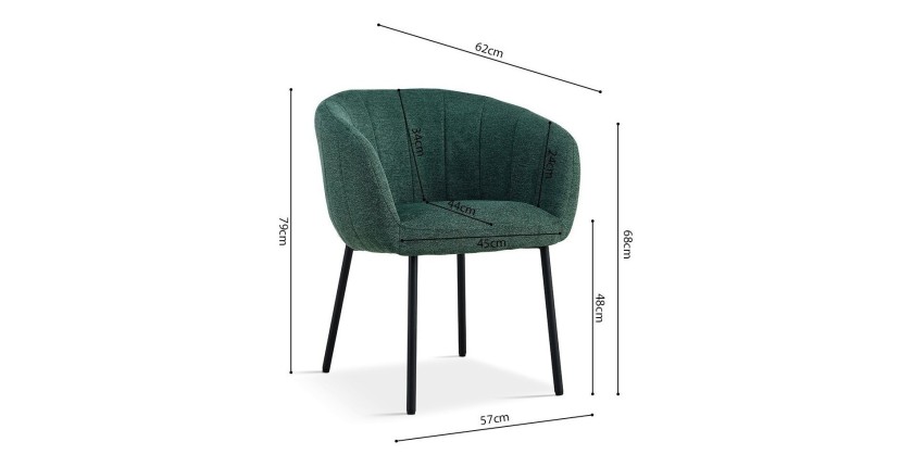 Chaise SEVILLE Tissu Vert, dimension H79 x L57 x P62, idéal pour votre cuisine ou salle à manger