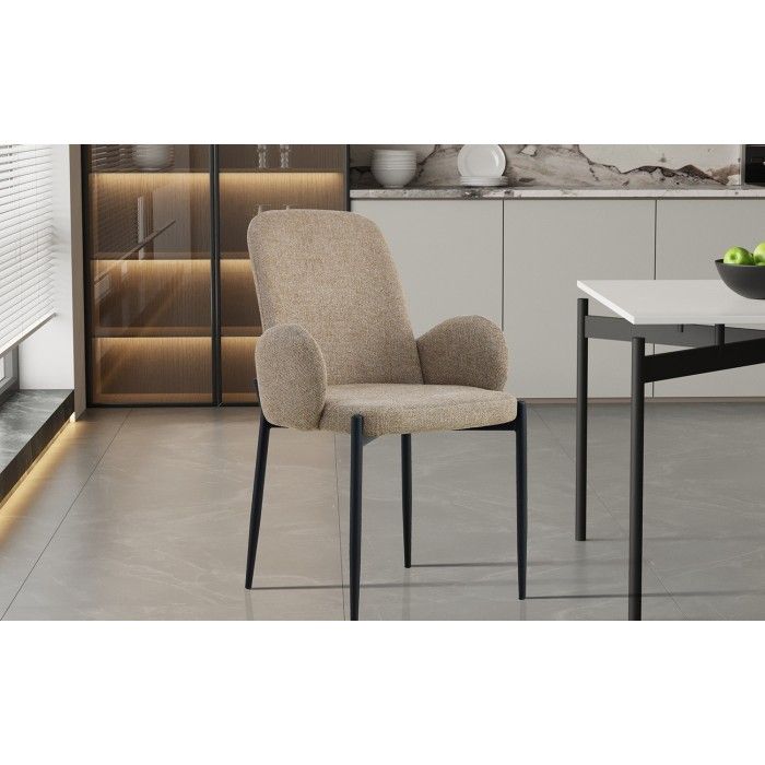 Chaise BALBOA Tissu Bouclé Sable, dimension H88 x L60 x P57, idéal pour votre cuisine ou salle à manger
