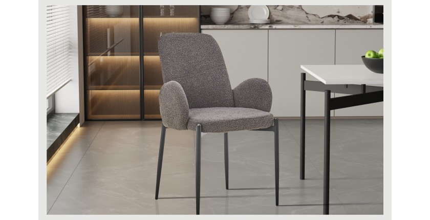 Chaise BALBOA Tissu Bouclé Gris, dimension H88 x L60 x P57, idéal pour votre cuisine ou salle à manger