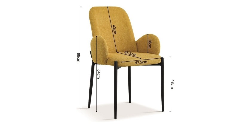 Chaise BALBOA Tissu Jaune, dimension H88 x L60 x P57, idéal pour votre cuisine ou salle à manger
