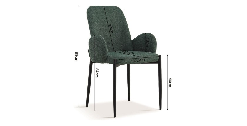 Chaise BALBOA Tissu Vert, dimension H88 x L60 x P57, idéal pour votre cuisine ou salle à manger