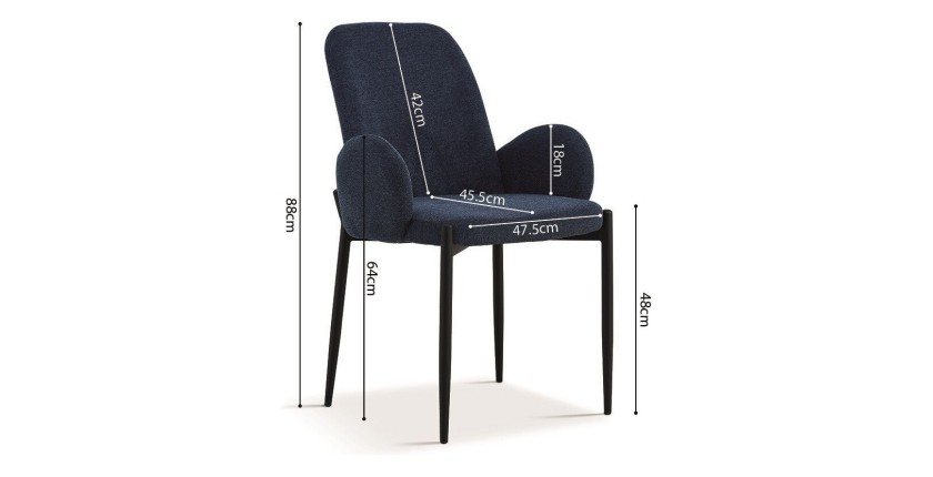 Chaise BALBOA Tissu Bleu, dimension H88 x L60 x P57, idéal pour votre cuisine ou salle à manger