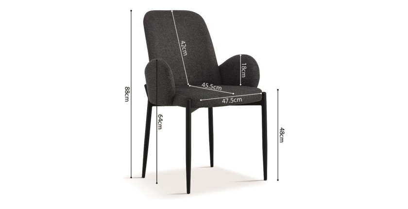 Chaise BALBOA Tissu Gris foncé, dimension H88 x L60 x P57, idéal pour votre cuisine ou salle à manger