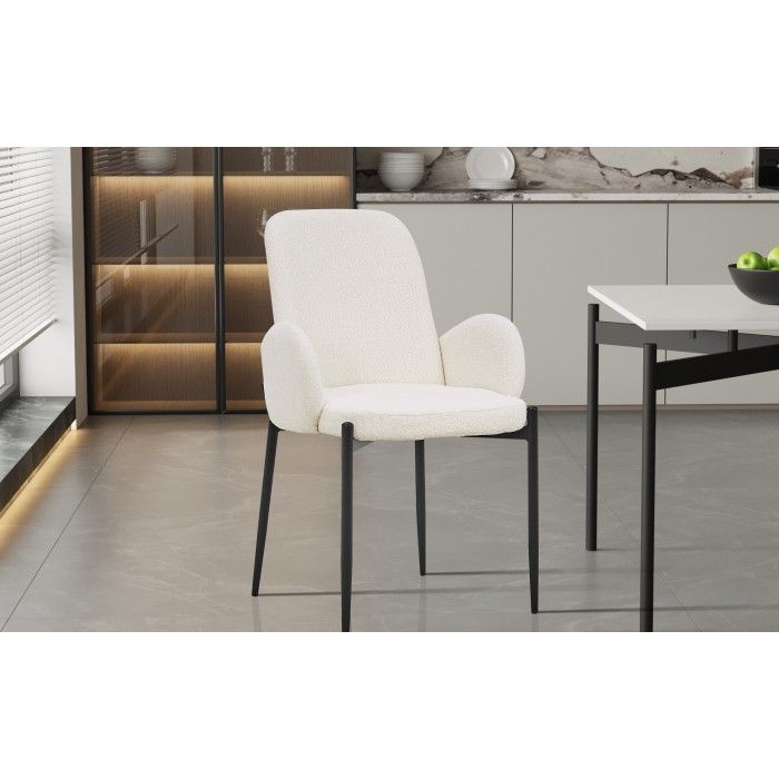 Chaise BALBOA tissu bouclé blanc, dimension H88 x L60 x P57, idéal pour votre cuisine ou salle à manger