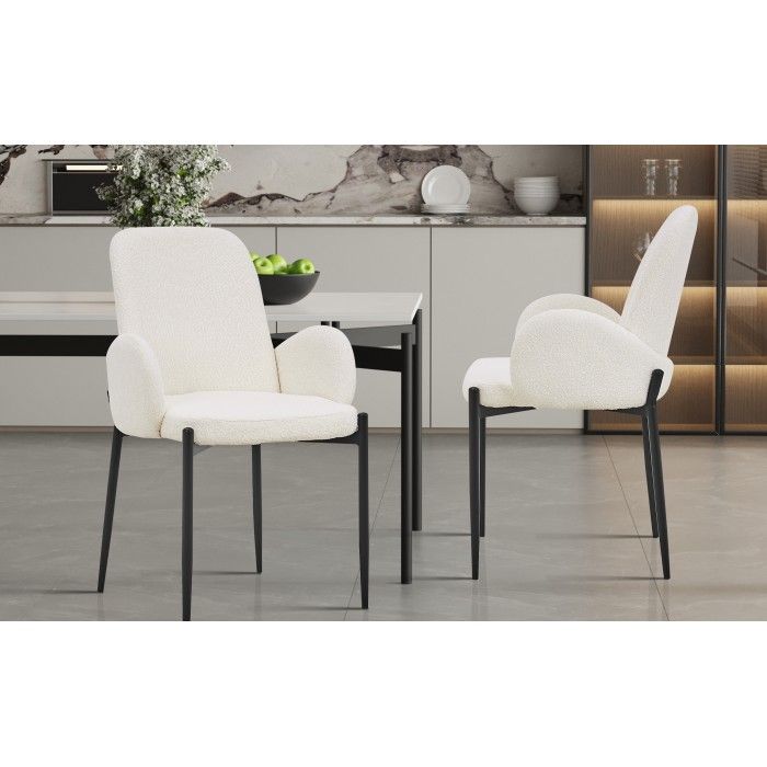 Chaise BALBOA tissu bouclé blanc, dimension H88 x L60 x P57, idéal pour votre cuisine ou salle à manger