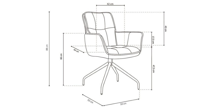 Chaise pivotante en tissu brun clair pour salle à manger. Collection IBIZ