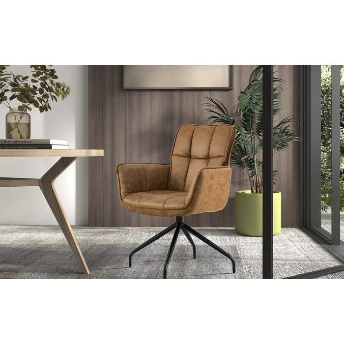 Chaise pivotante en tissu brun clair pour salle à manger. Collection IBIZ