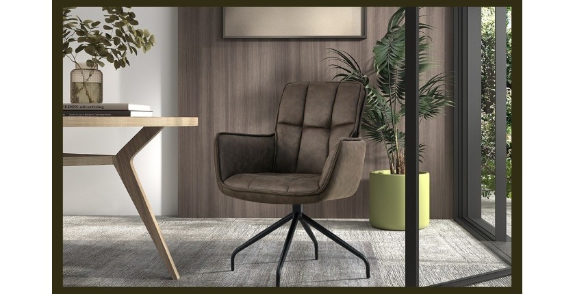 Chaise pivotante en tissu brun gris pour salle à manger. Collection IBIZ